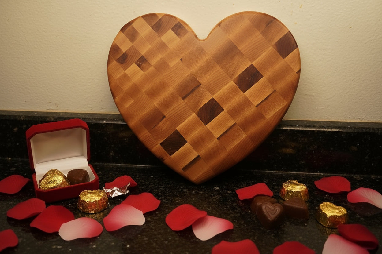 Hard Maple End Grain Heart‑Shaped Cutting Board – 10" x 1.5"