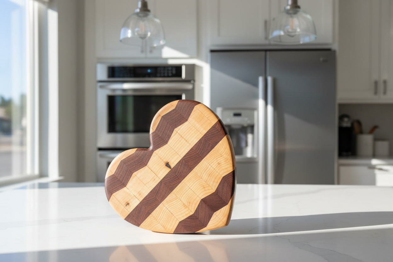 Handcrafted 8" End Grain Heart‑Shaped Charcuterie & Cutting Board