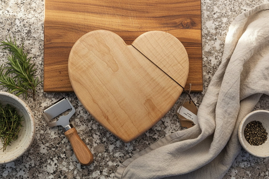 Handcrafted 8" Curly Maple Heart‑Shaped Charcuterie & Cutting Board