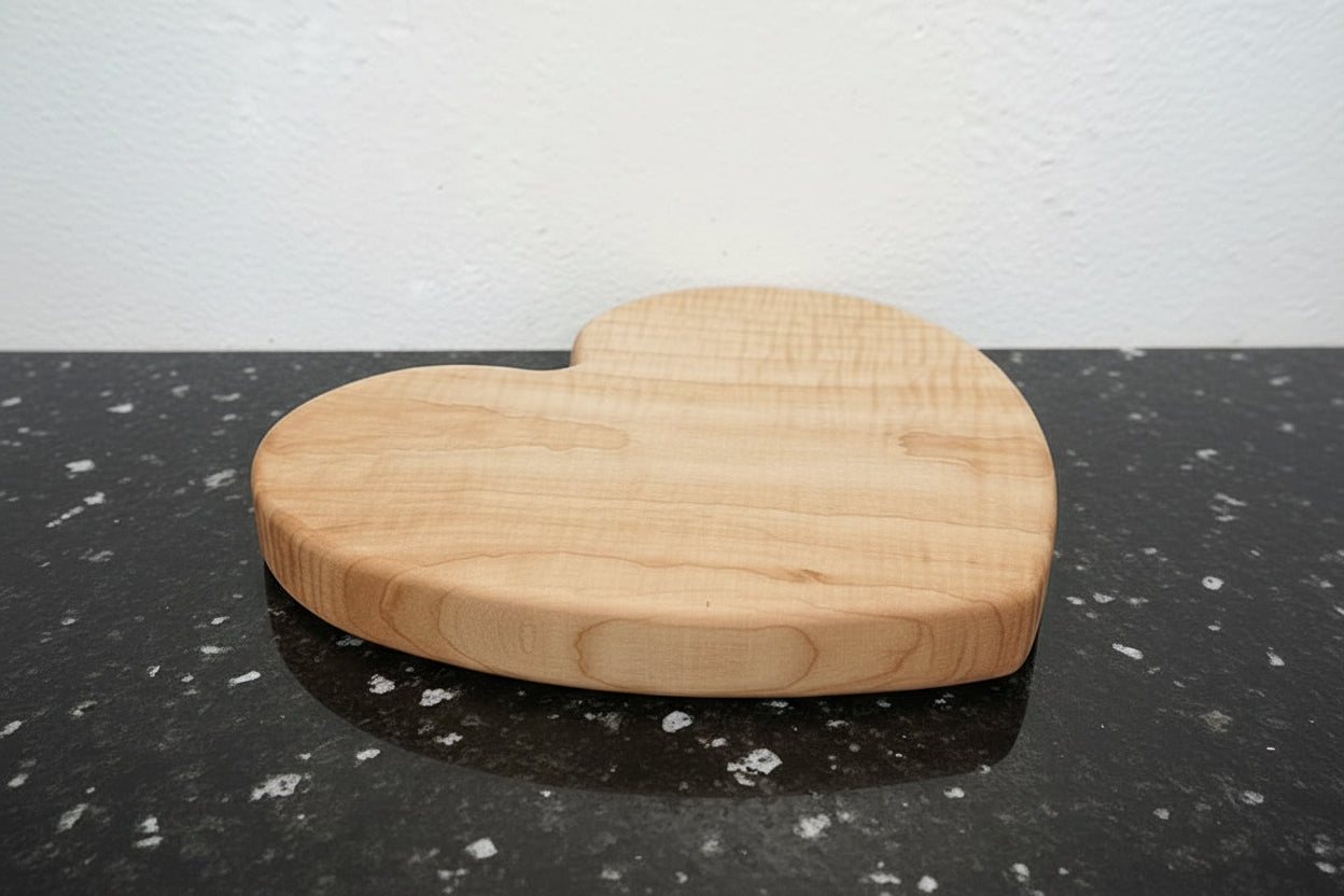 Handcrafted 8" Curly Maple Heart‑Shaped Charcuterie & Cutting Board