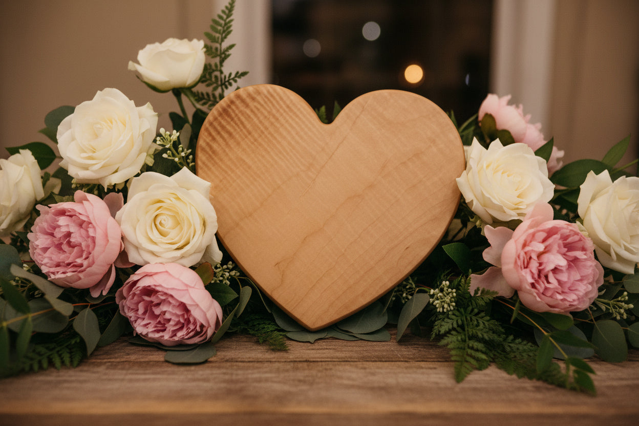 Handcrafted 8" Curly Maple Heart‑Shaped Charcuterie & Cutting Board