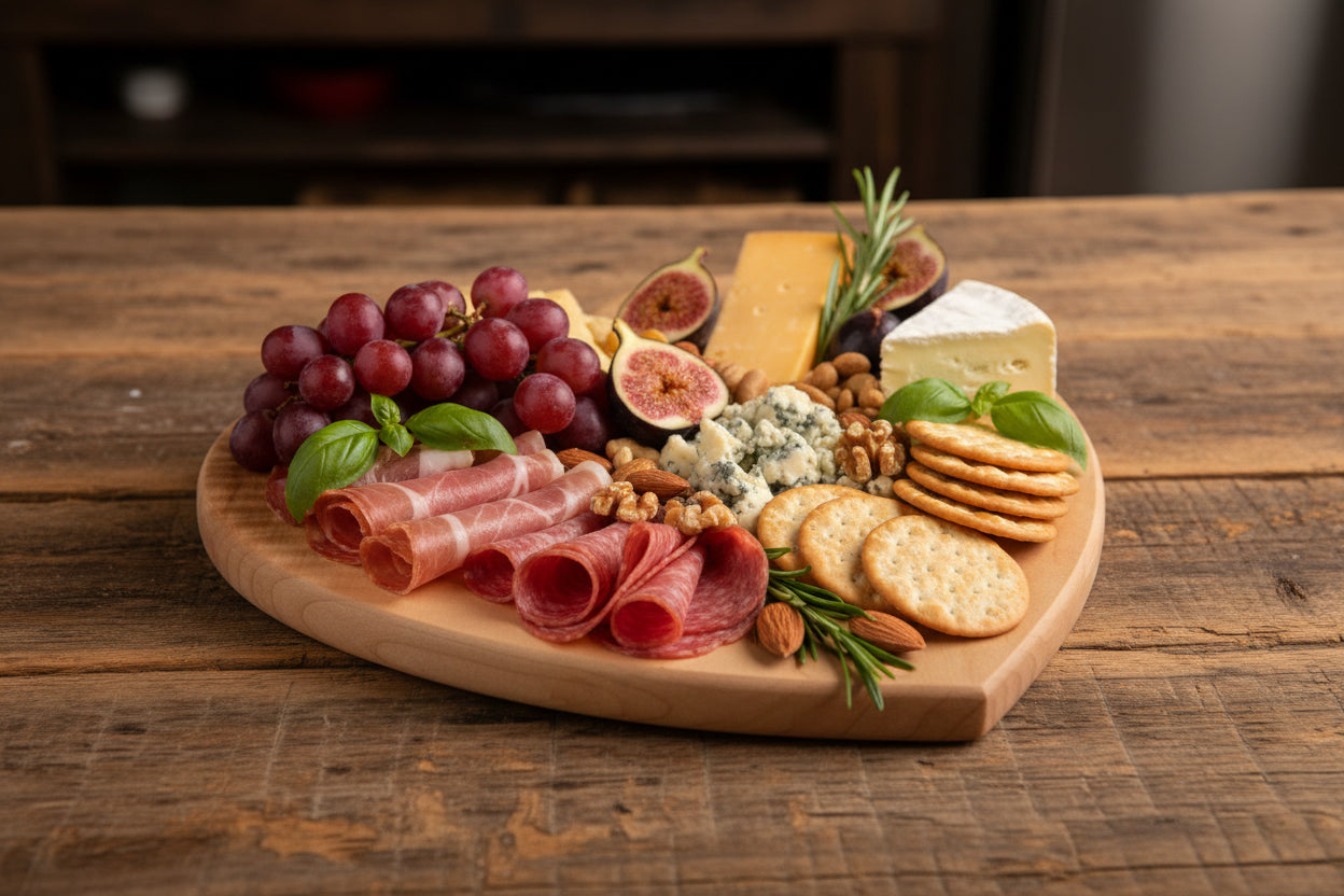 Handcrafted 8" Curly Maple Heart‑Shaped Charcuterie & Cutting Board