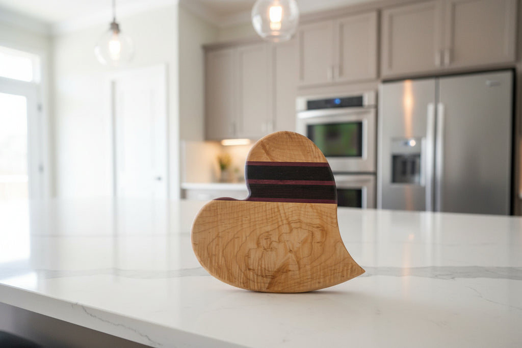 10" Curvy Heart‑Shaped Cutting Board — Curly Maple, Purpleheart & Wenge
