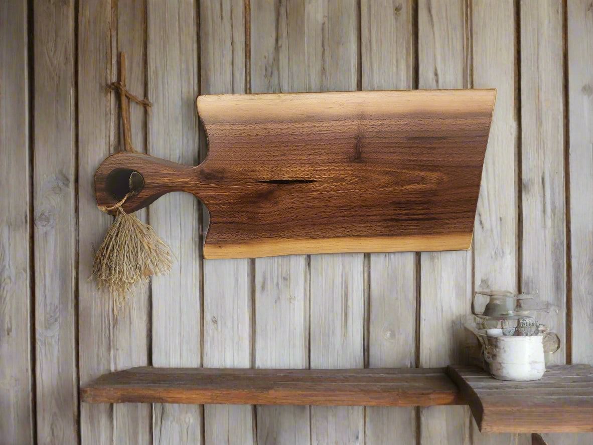 Live Edge Black Walnut Board with Handle – 8x19x1.75" | Rustic Elegance, Handled with Care