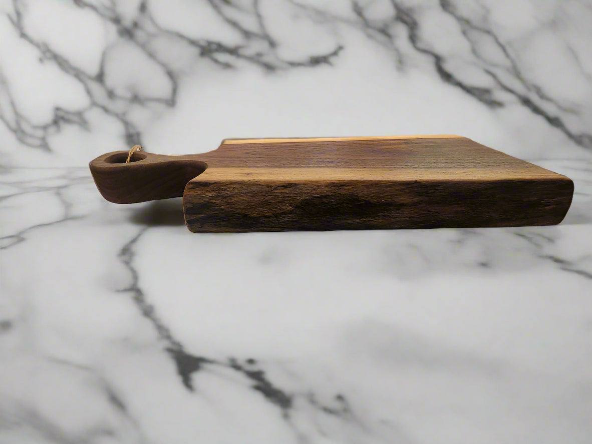 Live Edge Black Walnut Board with Handle – 8x19x1.75" | Rustic Elegance, Handled with Care
