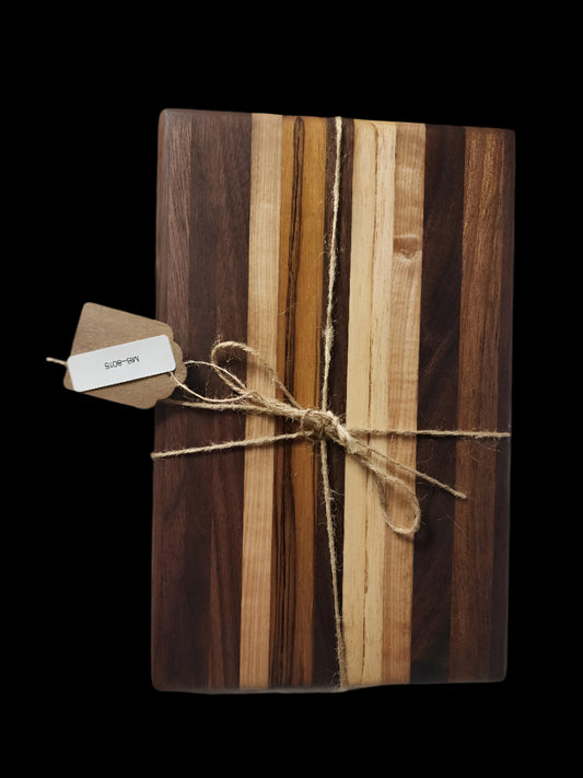 Handcrafted Compact Mini Cutting Board | Black Walnut, Teak & Maple | 6"x9 1/4"x3/4"