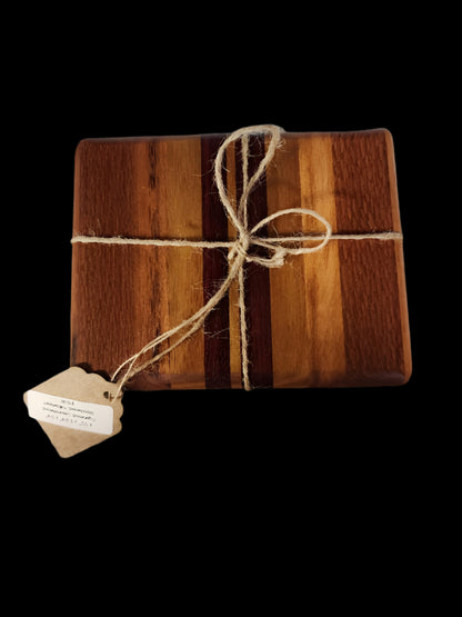 Handcrafted Tigerwood, Leopardwood, Bloodwood & Yellowheart Mini Cutting Board | Small Chopping Board