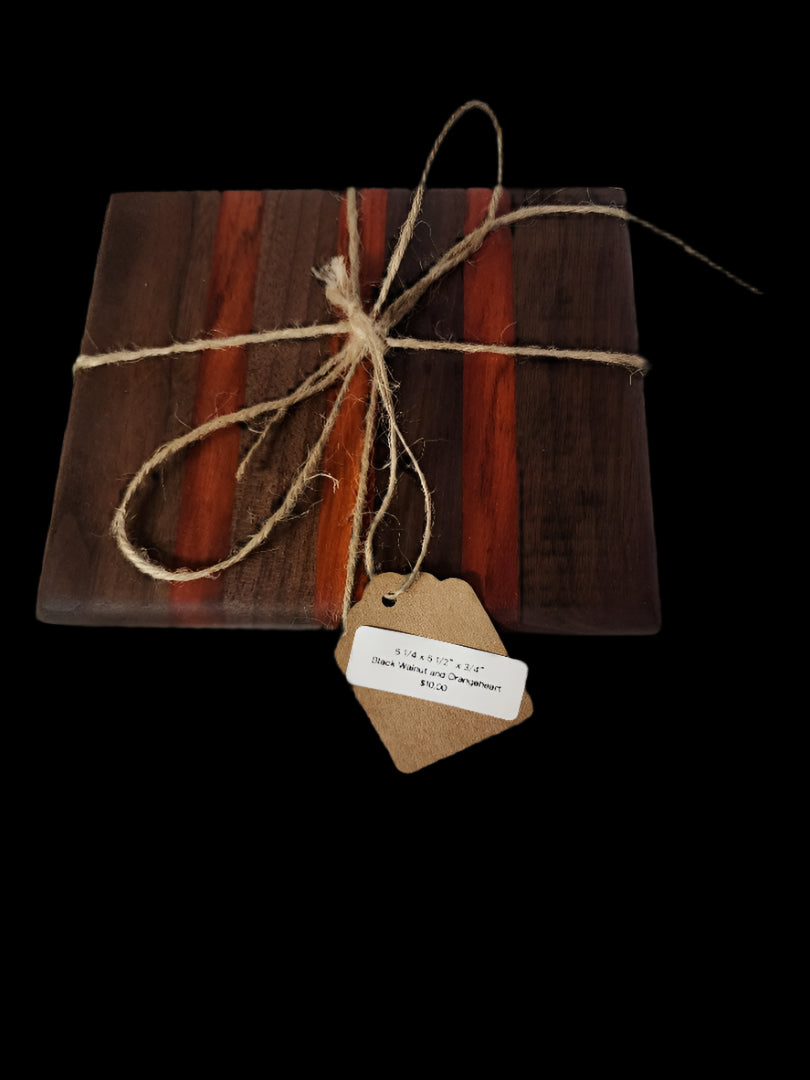 Handcrafted Black Walnut & Orange Heart Mini Cutting Board | Small Chopping Board