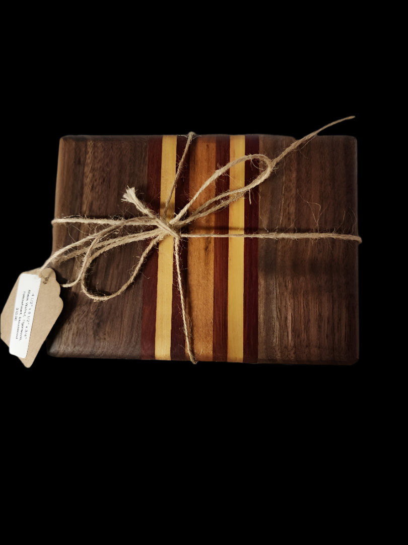 Handcrafted Black Walnut, Tigerwood, Yellowheart & Bloodwood Mini Cutting Board | Small Chopping Board