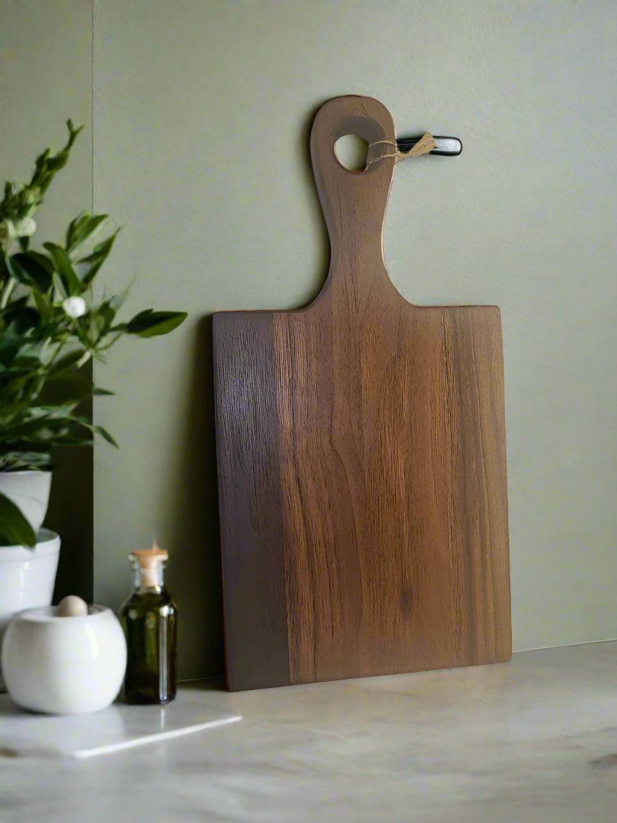 Cutting Board - Mini Black Walnut with Handle, 6"x7" Stylish & Handcrafted