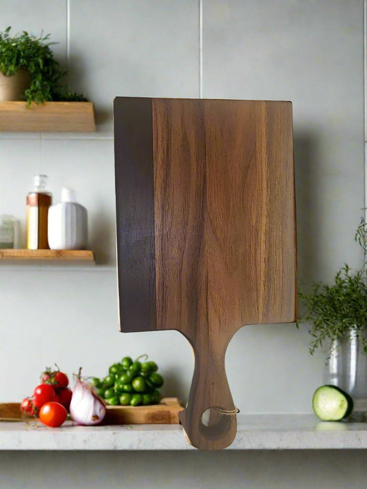 Cutting Board - Mini Black Walnut with Handle, 6"x7" Stylish & Handcrafted
