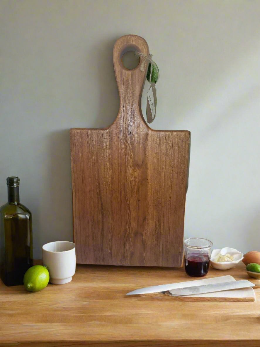 Cutting Board - Mini Cherry Hardwood with Handle, 6"x7.5", Handcrafted