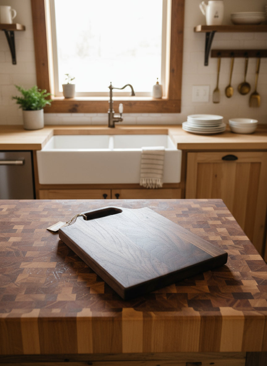 Black Walnut Cutting Board with Handle – Bold Grain, Everyday Ease