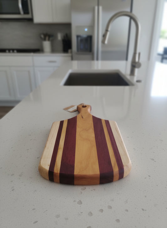 Handmade Mini Cutting Board with Handle – Curly Maple, Cherry & Purple Heart (5.5" x 7", 10" with Handle)