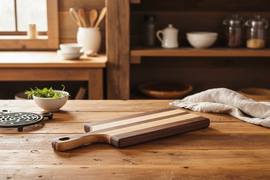 5.75 × 12 × 0.675" Curly Maple & Black Walnut Cutting Board with Handle