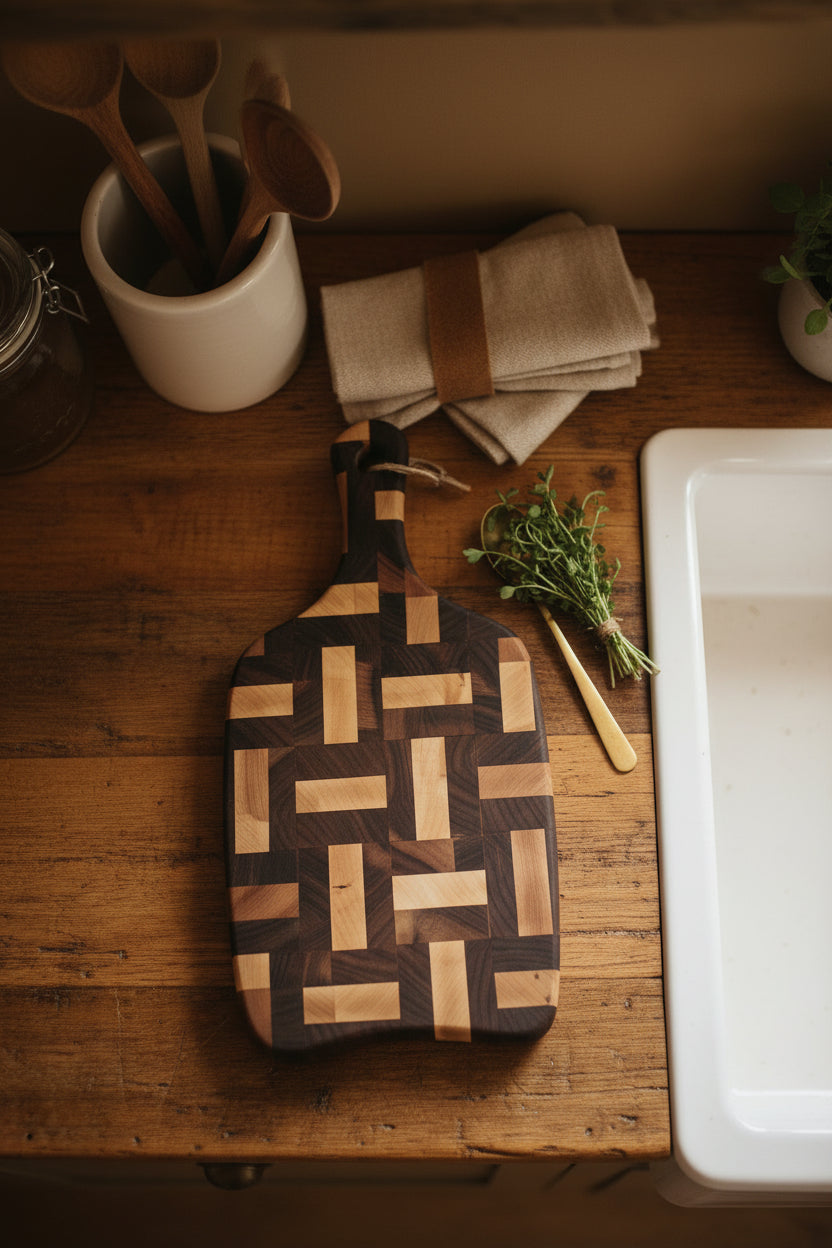 Natural Hard Maple and Black Walnut End Grain Cutting Board