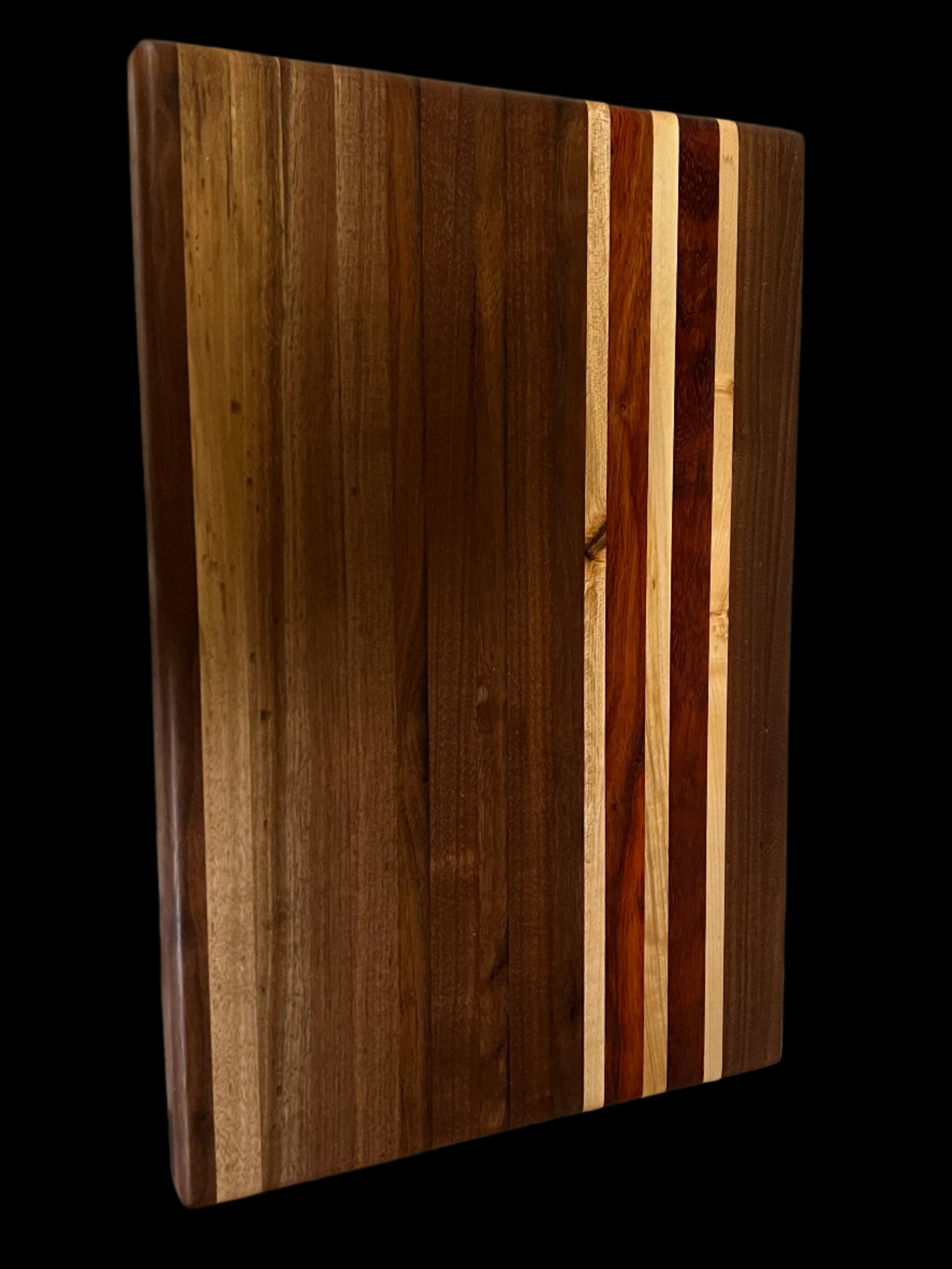 Handmade 12"x18"x1.5" Black Walnut, Maple, and Padauk Cutting Board – The Perfect Blend of Style and Durability