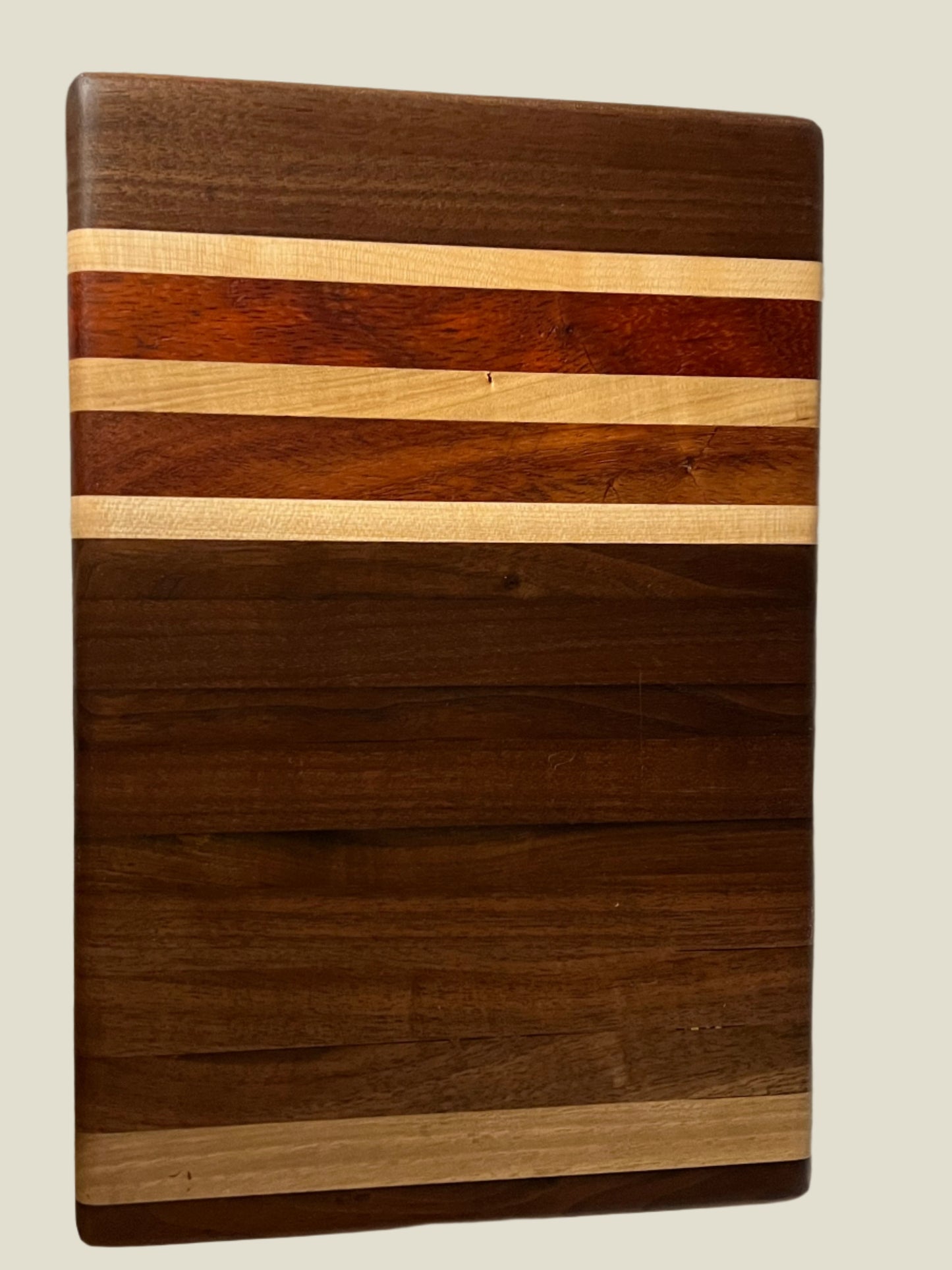 Handmade 8"x12"x1.5" Cutting Board – Expertly Crafted with Black Walnut, Maple, and Padauk