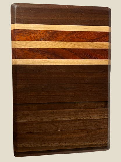 Handmade 8"x12"x1.5" Cutting Board – Expertly Crafted with Black Walnut, Maple, and Padauk