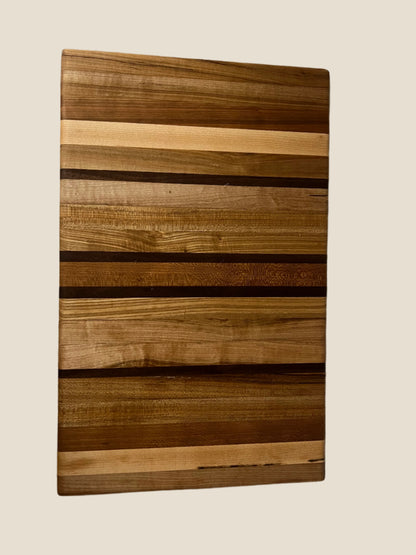 Handmade 11"x17"x1.125" Breadboard – Crafted with Ash, Maple, Cherry, and Black Walnut