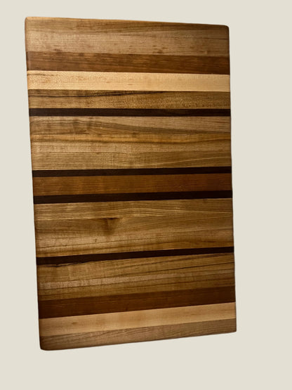 Handmade 11"x17"x1.125" Breadboard – Crafted with Ash, Maple, Cherry, and Black Walnut