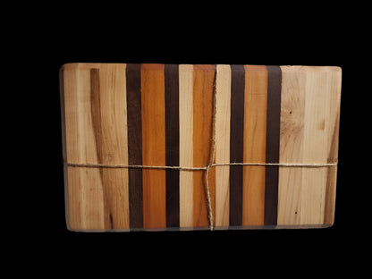 Handcrafted 7.5" x 16" x 1.5" Maple, Black Walnut & Orange Heart Cutting Board – Elegant and Durable Kitchen Art