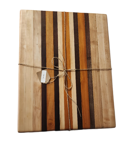 Handmade 12" x 16" x 1.5" Maple, Black Walnut & Orange Heart Cutting Board with Non-Slip Feet – Elegance and Stability Combined