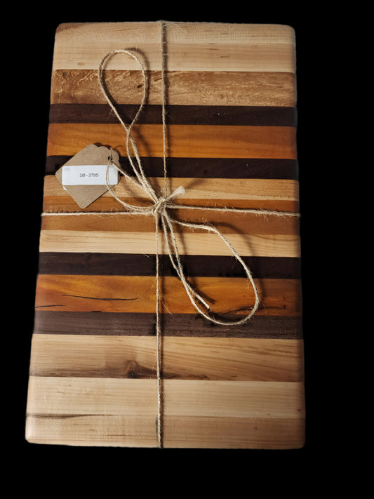 Handcrafted 7.5" x 16" x 1.5" Maple, Black Walnut & Orange Heart Large Cutting Board – A Striking Blend of Artistry and Functionality