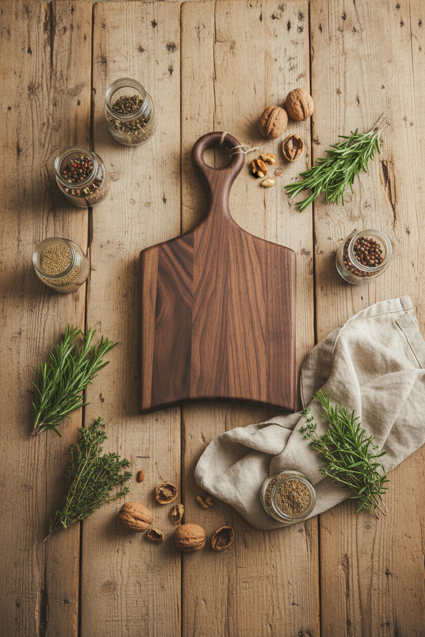 Handcrafted Cutting Board – 7.5" × 15" × 0.75" Black Walnut with Handle