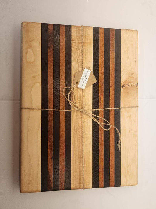 Bread Board - Handcrafted Maple, Tigerwood & Wenge 9x13" with Bold Style