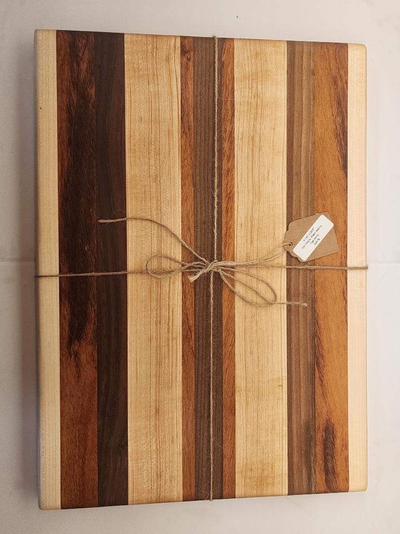 Bread Board - Handcrafted Maple, Walnut & Tigerwood Cutting Board 8x15
