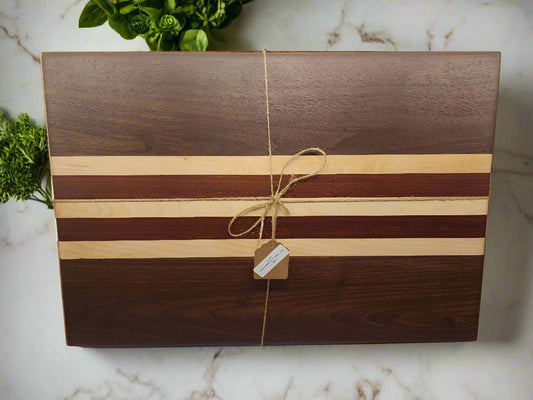 Cutting Board - Handcrafted Black Walnut, Maple & Padauk for Stylish Prep