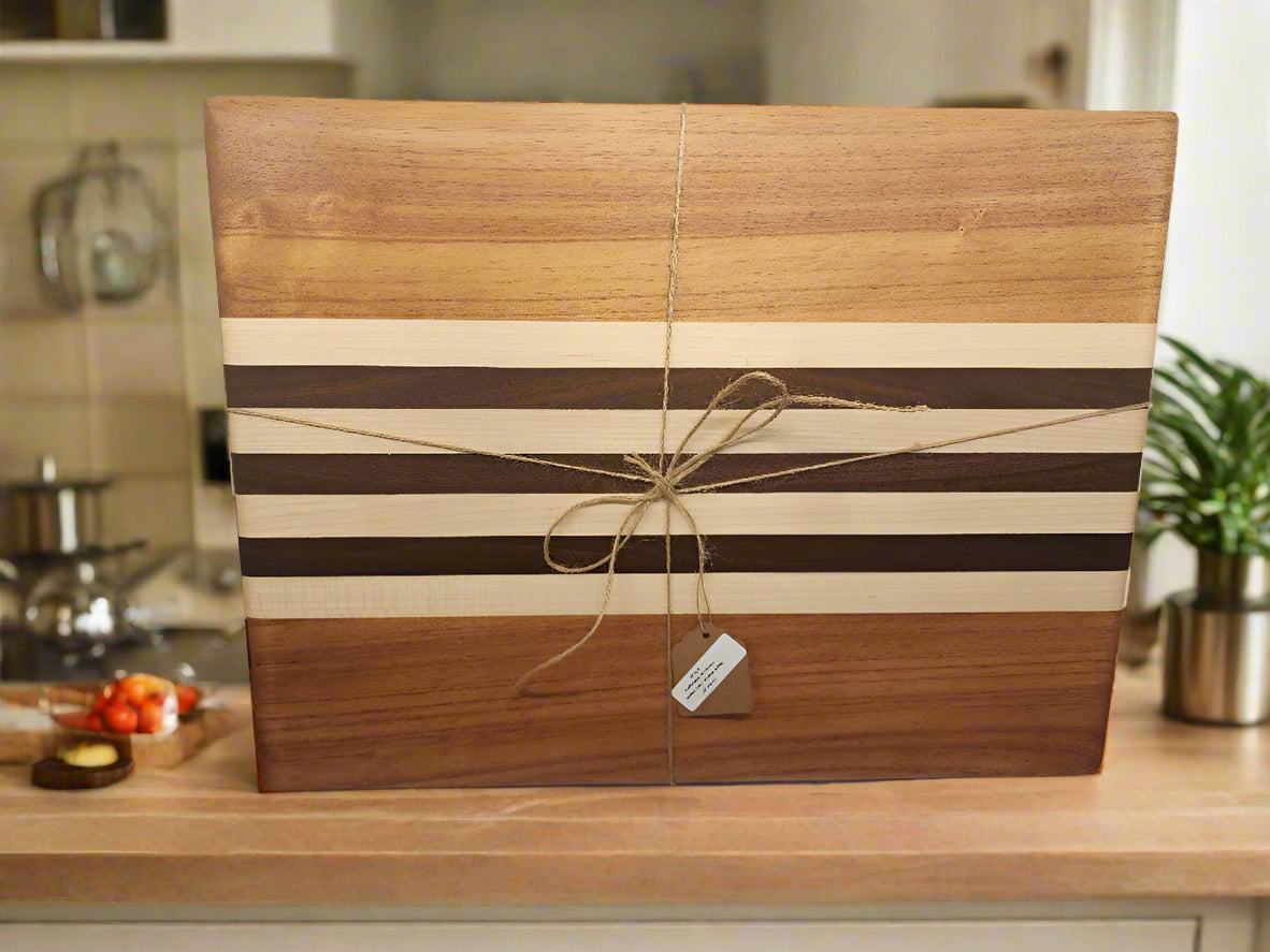 Cutting Board - Handcrafted Black Walnut, Hard Maple & Honduran Mahogany | 12x16