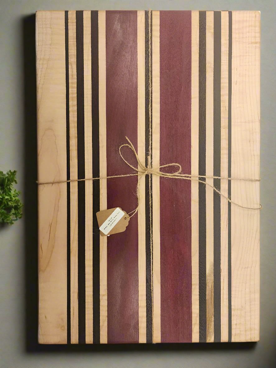 Cutting Board - Handmade Maple, Purpleheart & Wenge, 12.5x18.5" for Elegant Kitchen Use