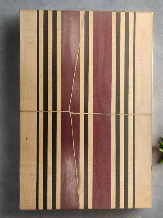 Cutting Board - Handmade Maple, Purpleheart & Wenge, 12.5x18.5" for Elegant Kitchen Use