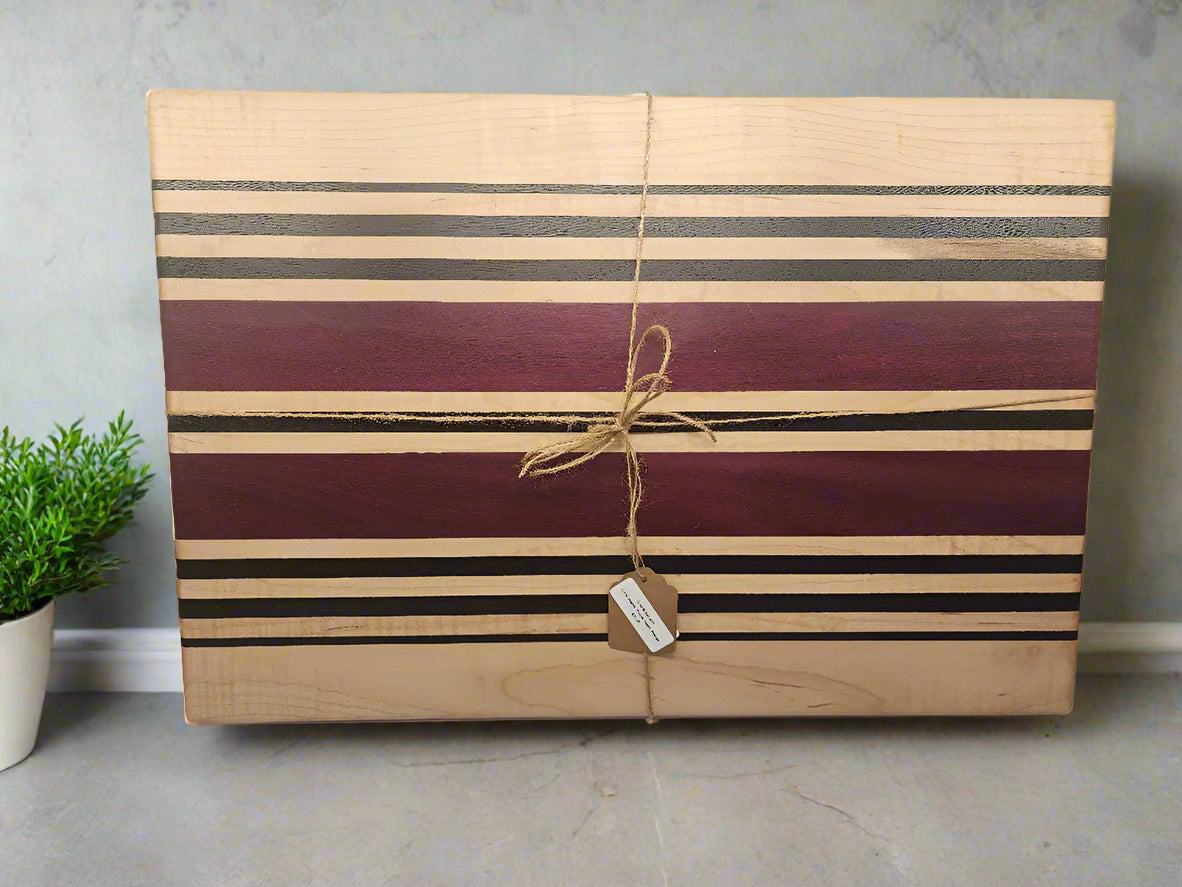 Cutting Board - Handmade Maple, Purpleheart & Wenge, 12.5x18.5" for Elegant Kitchen Use