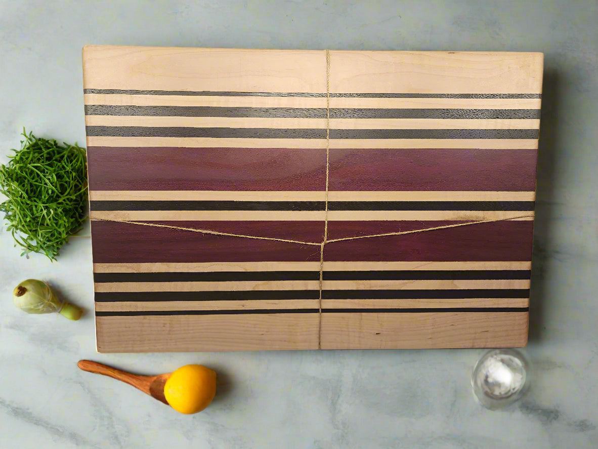 Cutting Board - Handmade Maple, Purpleheart & Wenge, 12.5x18.5" for Elegant Kitchen Use