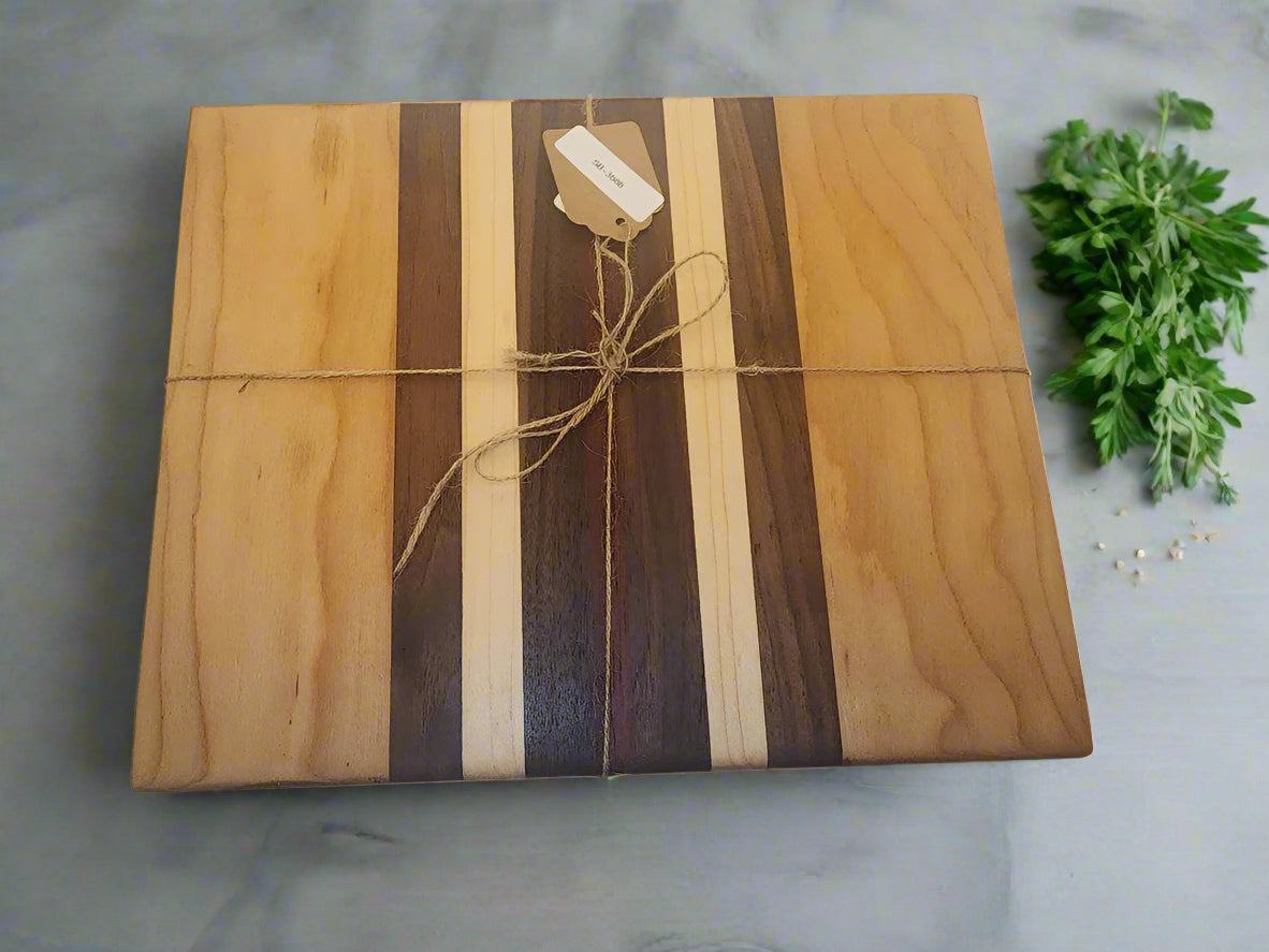 Cutting Board – Handcrafted 9"x11" with Cherry, Walnut, Maple & Padauk