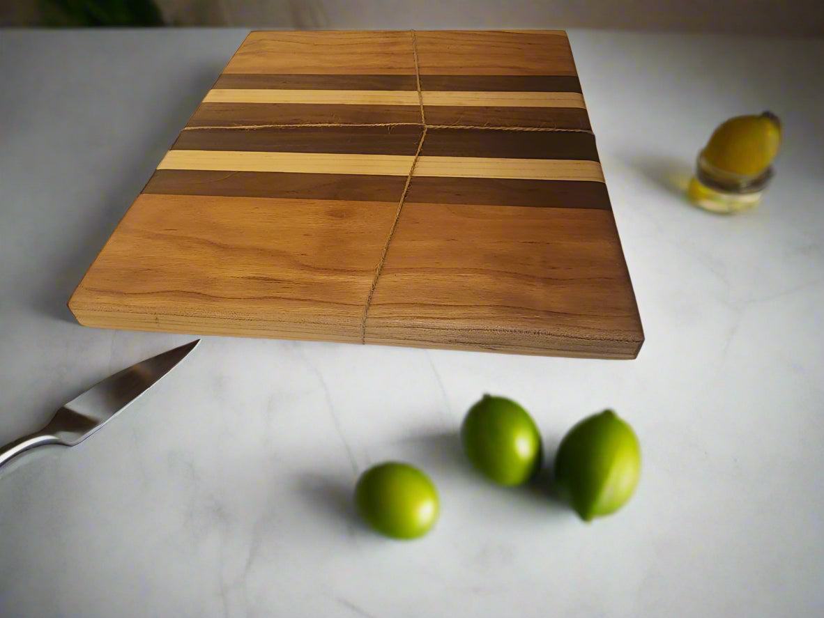 Cutting Board – Handcrafted 9"x11" with Cherry, Walnut, Maple & Padauk