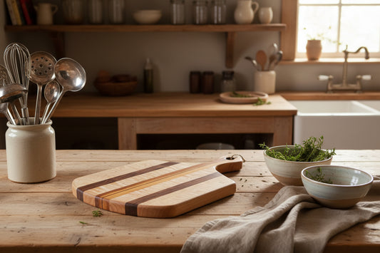 Quilted Maple, Black Walnut & Gonçalo Alves Charcuterie Board – 14" x 21" x 0.75"