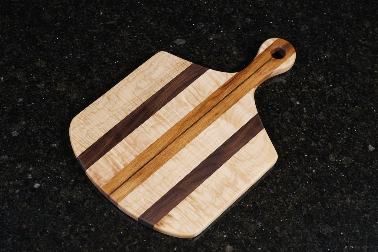 Quilted Maple, Black Walnut & Gonçalo Alves Charcuterie Board – 14" x 21" x 0.75"