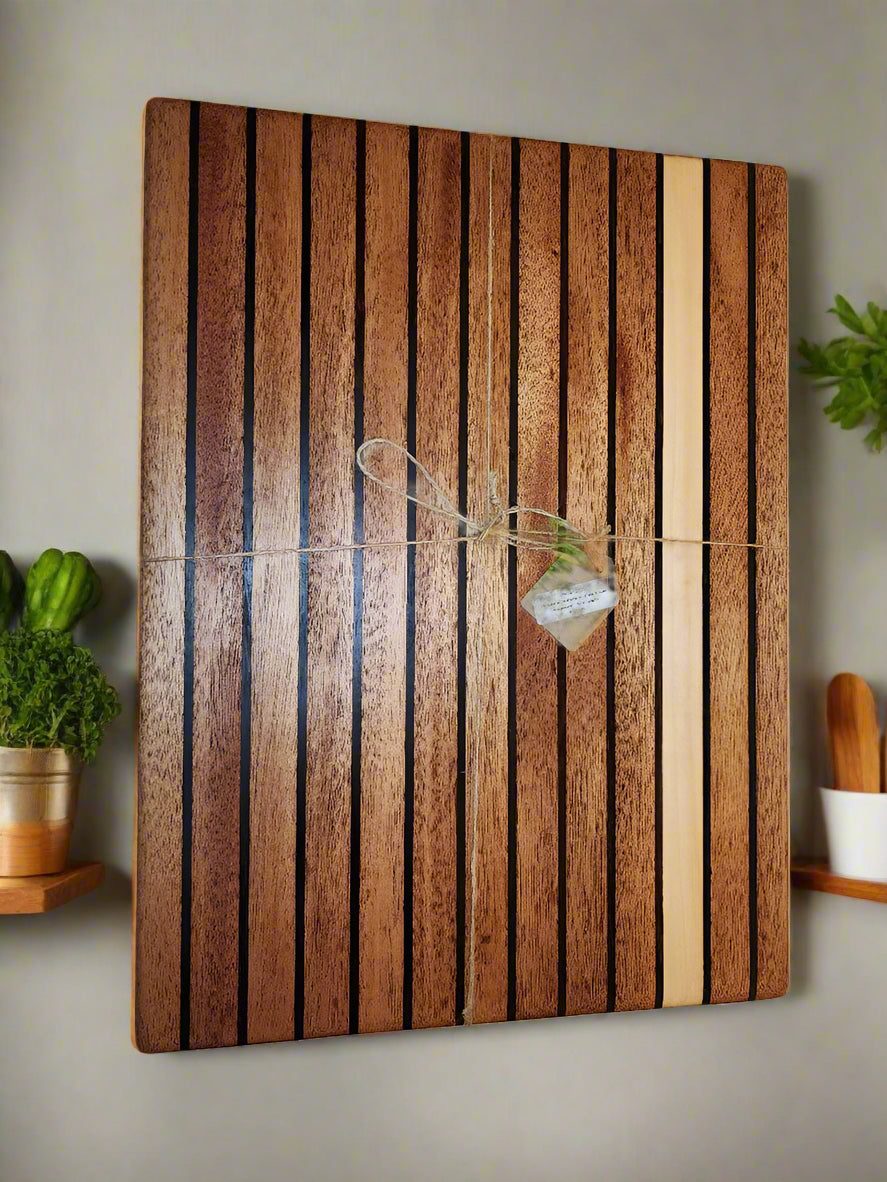 Cutting Board - Handcrafted 12"x16"x1.875" in Honduran Mahogany, Rosewood & Maple