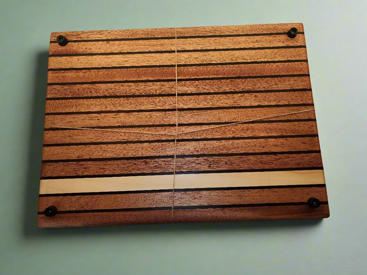 Cutting Board - Handcrafted 12"x16"x1.875" in Honduran Mahogany, Rosewood & Maple