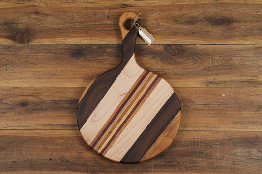 Cherry, Black Walnut, Ambrosia Maple & Purpleheart Cutting Board – 9" x 0.75" (14" Total Length)