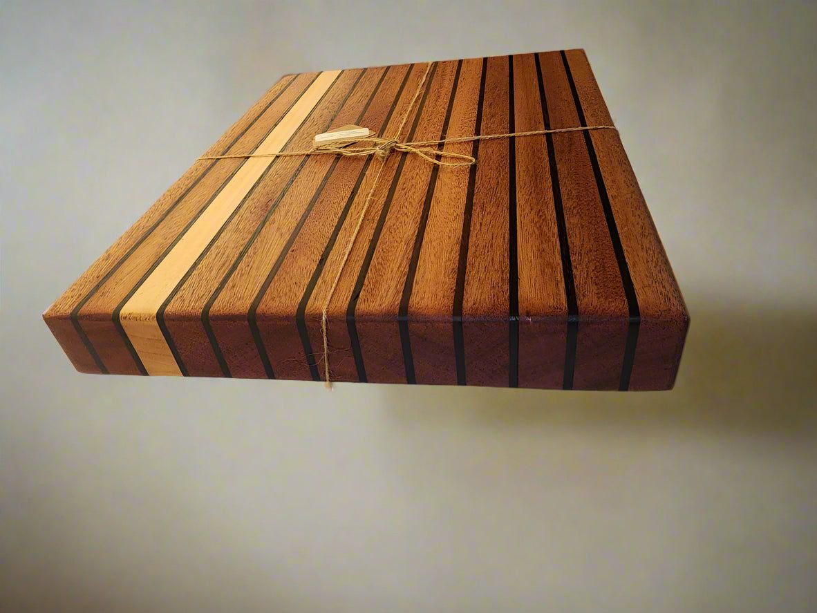 Cutting Board - Handcrafted 12"x16"x1.875" in Honduran Mahogany, Rosewood & Maple