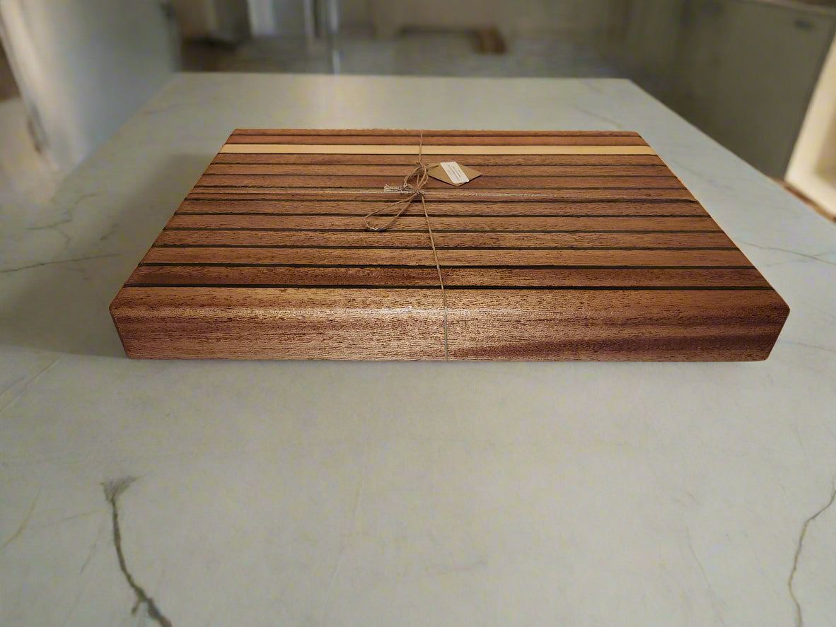 Cutting Board - Handcrafted 12"x16"x1.875" in Honduran Mahogany, Rosewood & Maple