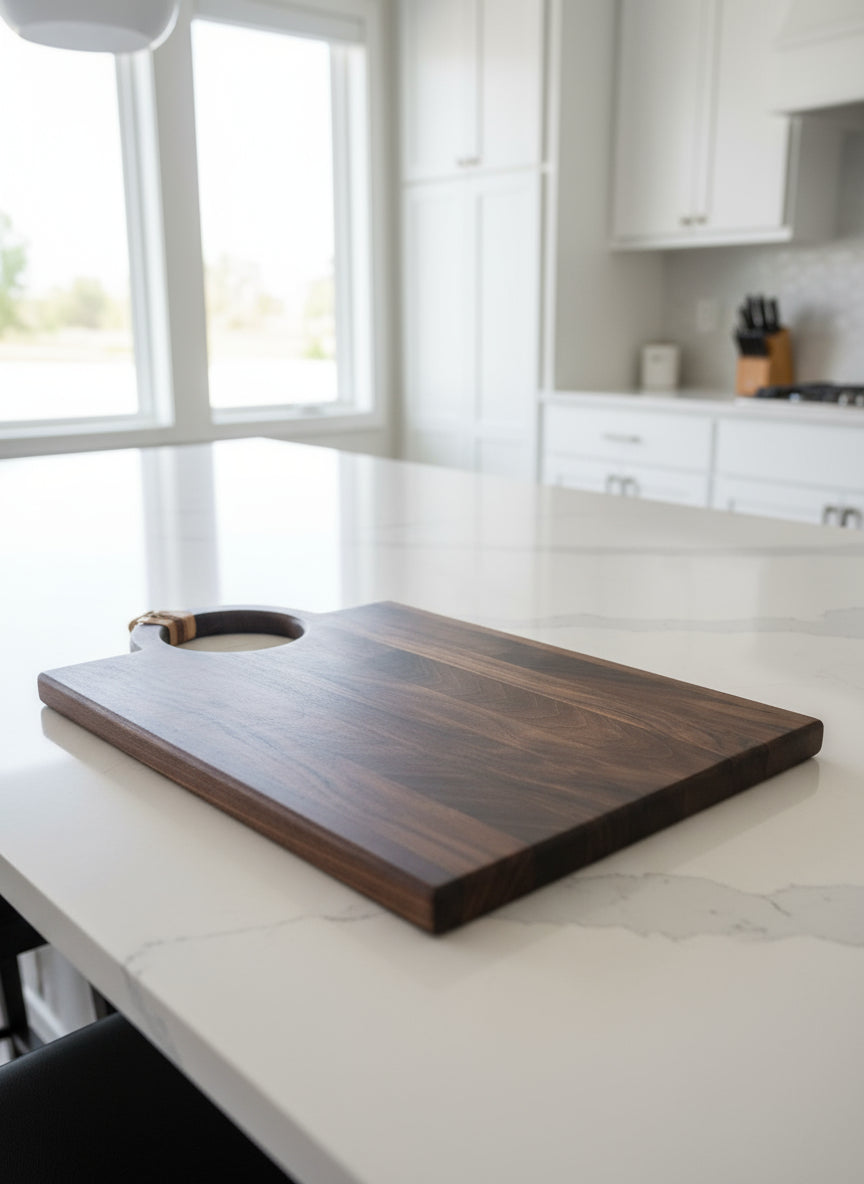 Black Walnut Cutting Board with Handle – Bold Grain, Smooth Grip, Everyday Elegance