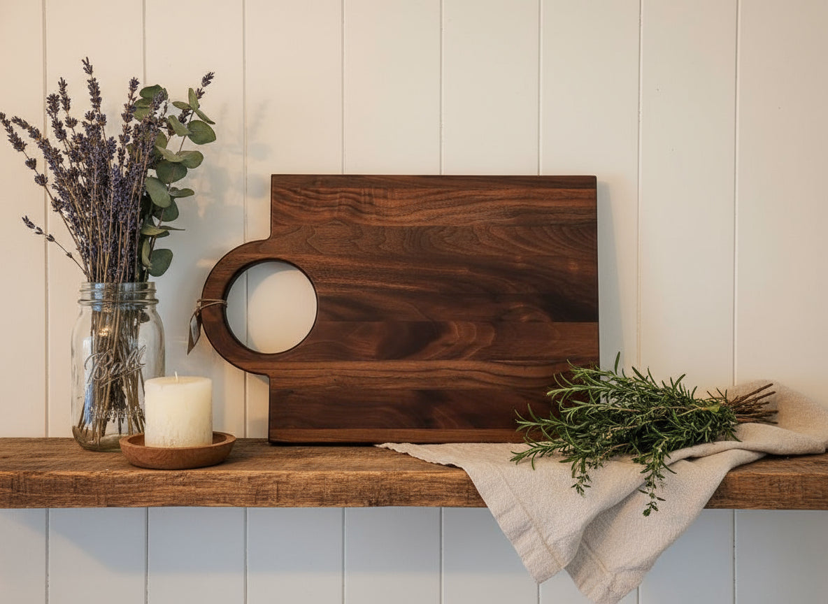 Black Walnut Cutting Board with Handle – Bold Grain, Smooth Grip, Everyday Elegance