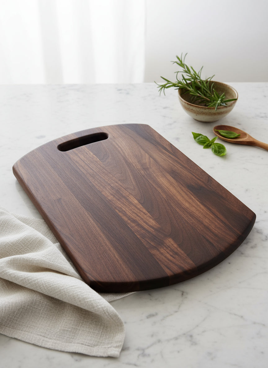 Black Walnut Cutting Board with Handle – Smooth Curves, Bold Grain, Everyday Utility