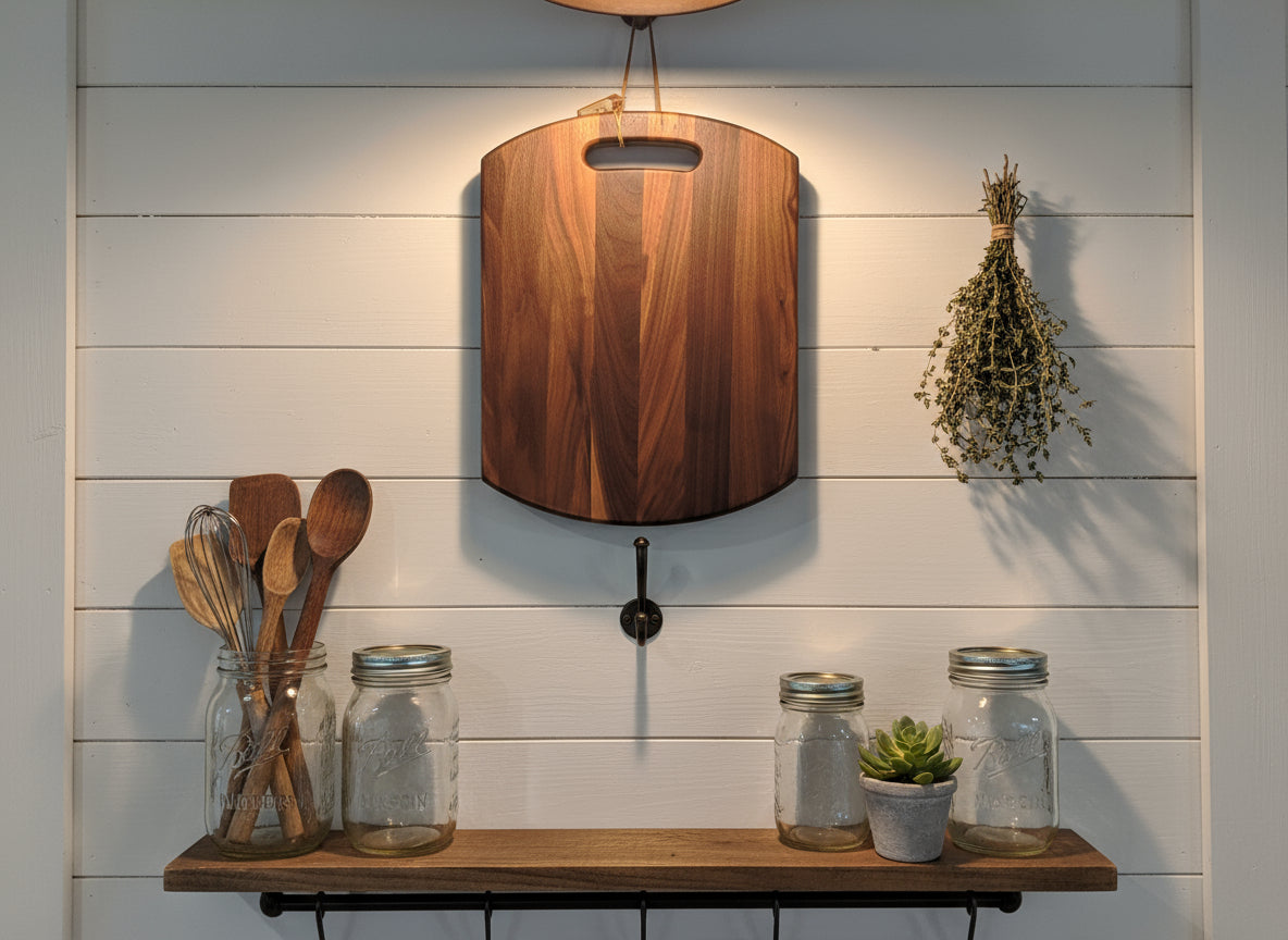 Black Walnut Cutting Board with Handle – Smooth Curves, Bold Grain, Everyday Utility